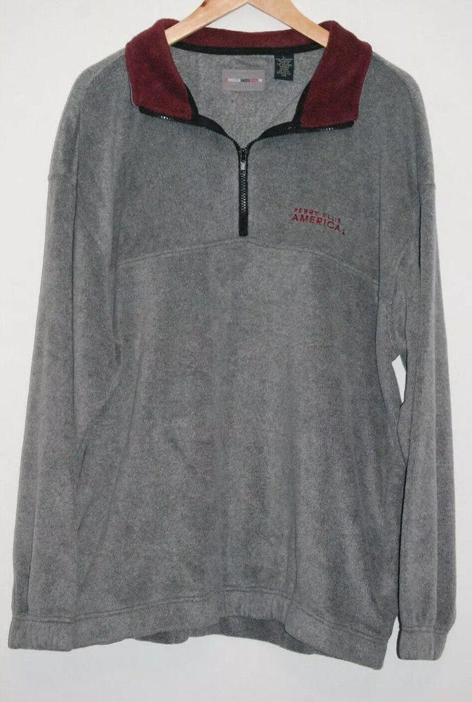 Perry Ellis America Soft Gray and Maroon Quarter Zip Sweater Sweatshirt Sz L